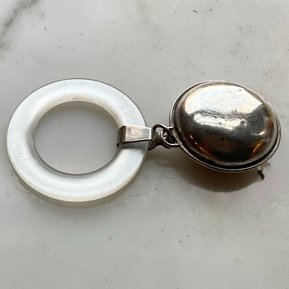 Sterling Silver Lunt Baby Rattle and Teething Ring Vintage
